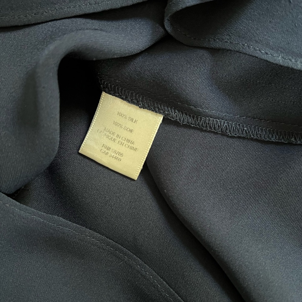 Rebecca Taylor Navy Blue Silk Tie-Neck Utility Blouse 100% silk blouse size 0 - Picture 6 of 7